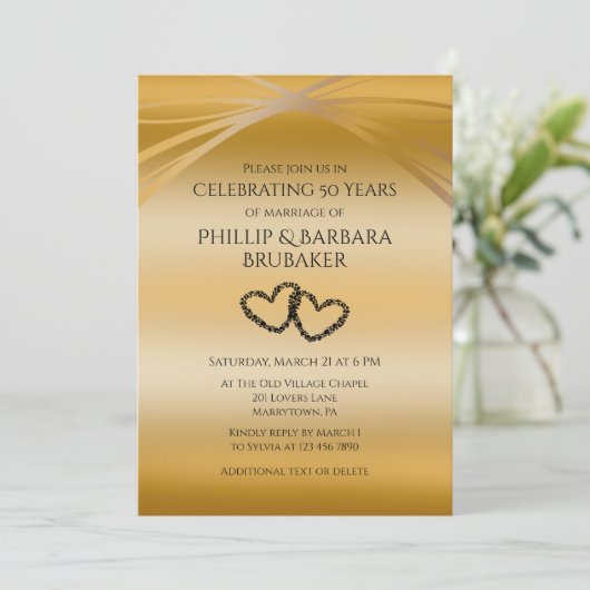 Aangepaste Gouden 50e verjaardag Originele Hart Bo Kaart (Staand voorkant)