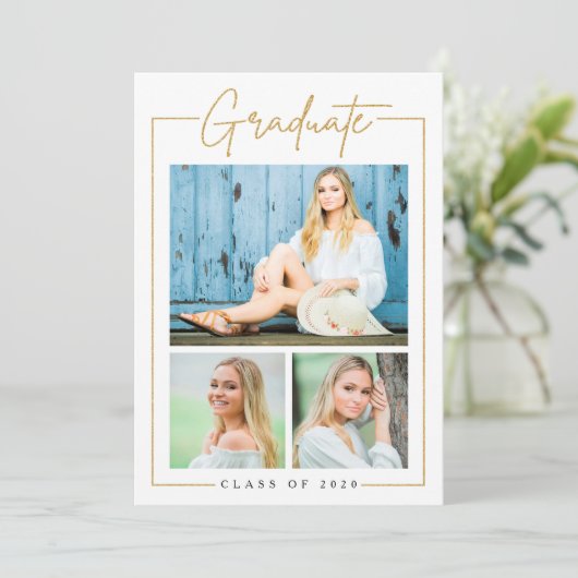 Aangepaste gouden Afstuderen aankondiging (Staand voorkant)