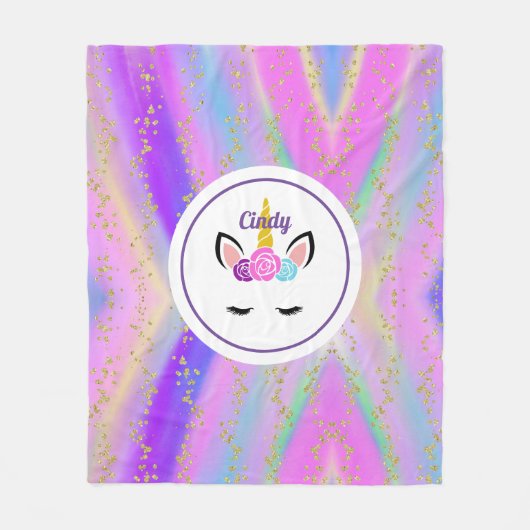 Aangepaste gouden bespikte kleurrijke Unicorn Fleece Deken (Voorkant)