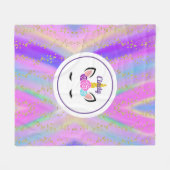 Aangepaste gouden bespikte kleurrijke Unicorn Fleece Deken (Voorkant (Horizontaal))