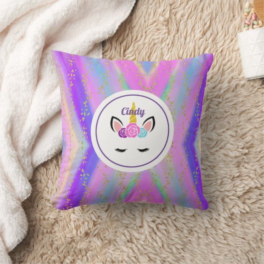 Aangepaste gouden bespikte kleurrijke Unicorn Kussen (Deken)