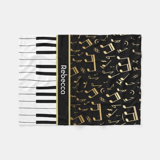 Aangepaste gouden biljetten en pianosleutels fleece deken (Voorkant (Horizontaal))