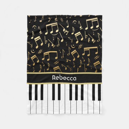 Aangepaste gouden biljetten en pianosleutels fleece deken (Voorkant)