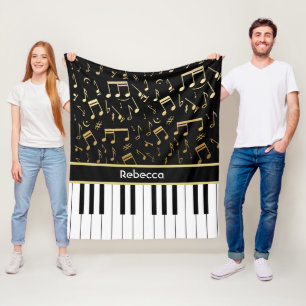 Aangepaste gouden biljetten en pianosleutels fleece deken