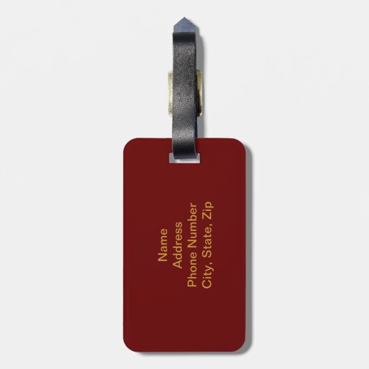 Aangepaste gouden bladeren op rood Bagagelabel (Achterkant verticaal)