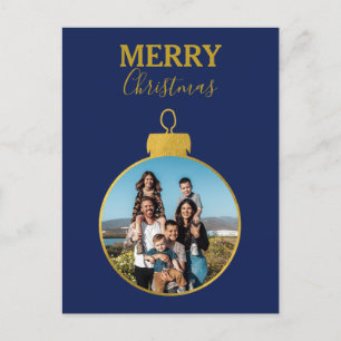 Aangepaste Gouden Blauwe Foto Ornamenten Kerst Feestdagenkaart