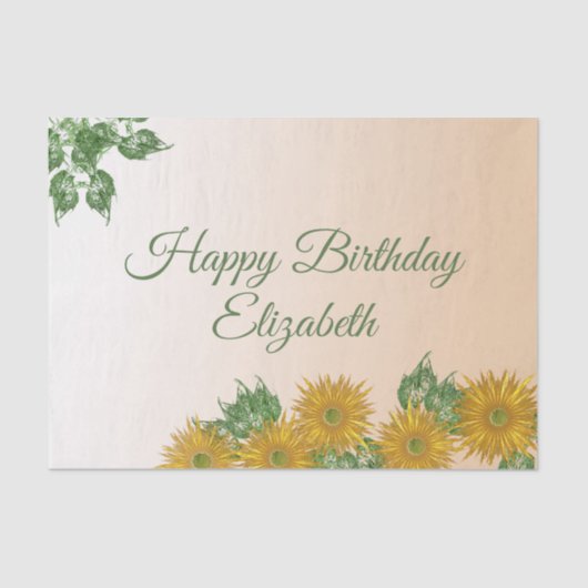 Aangepaste Gouden Bloemen Art Corners Verjaardag Tissuepapier (Voorkant)