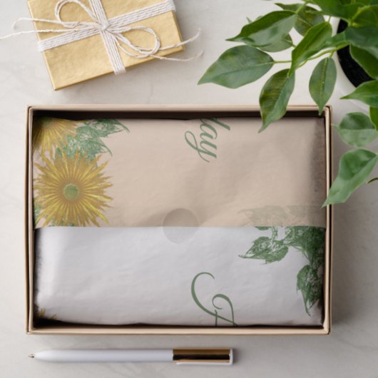 Aangepaste Gouden Bloemen Kunst Hoeken Verjaardag Tissuepapier (Geschenk)