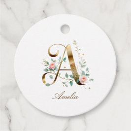 Aangepaste gouden bloemenletter A ronde favor-tag Bedankjes Labels