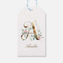 Aangepaste gouden bloemige monogram initiaal A cad Cadeaulabel