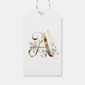 Aangepaste gouden bloemige monogram initiaal A cad Cadeaulabel (Achterkant)