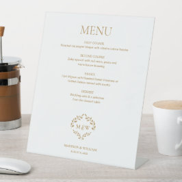 Aangepaste gouden bruiloft Menu Teken met Monogram Reclamebord Met Voetstuk