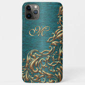 Aangepaste Gouden Damask Bloempatroon Blauwgroen B Case-Mate iPhone Case (Achterkant)