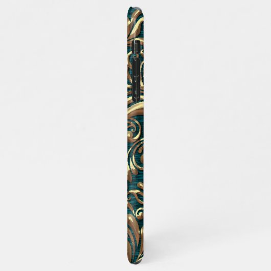 Aangepaste Gouden Damask Bloempatroon Blauwgroen B iPhone Hoesje (Linkerkant)