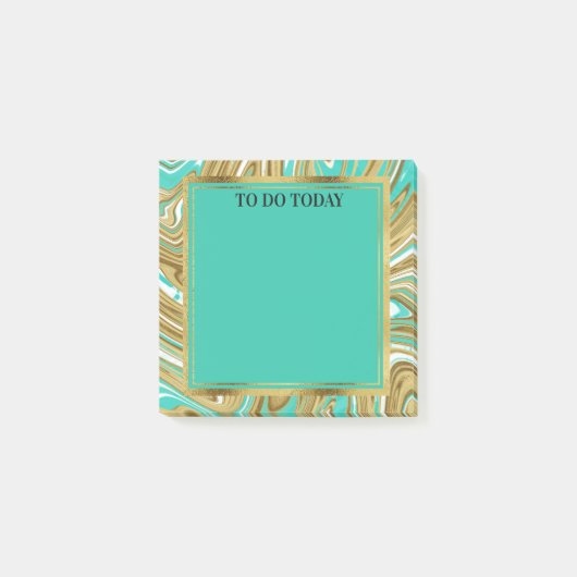 Aangepaste gouden en Blauwgroen Waterverf, marmer  Post-it® Notes (Voorkant)