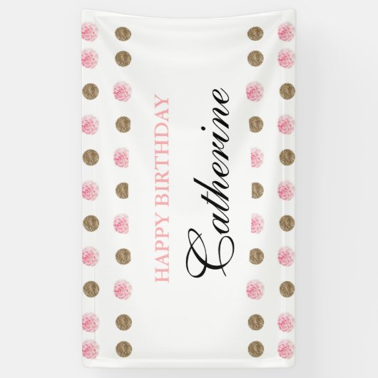 Aangepaste gouden en roze pols-dot-jaarbanner spandoek (Verticaal)