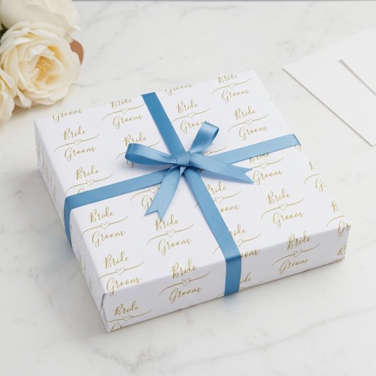 Aangepaste gouden en witte bruid en bruidegom brui cadeaupapier