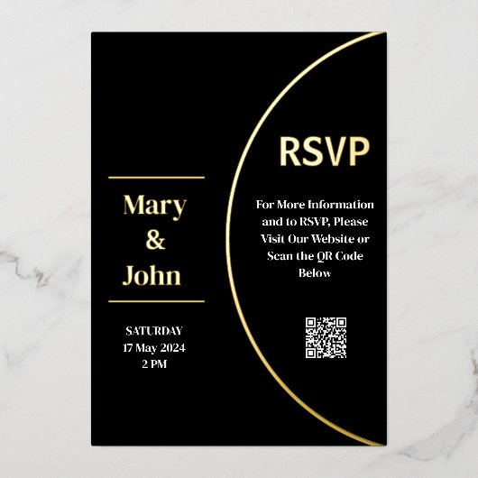 Aangepaste Gouden Folie Moderne Zwart-wit Bruiloft Folie Uitnodiging (Voorkant)