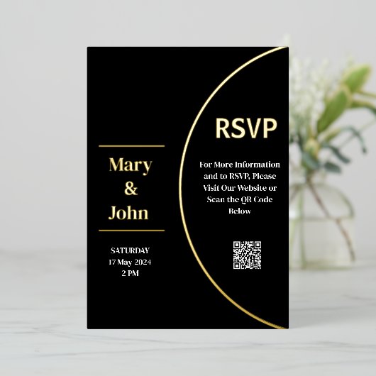 Aangepaste Gouden Folie Moderne Zwart-wit Bruiloft Folie Uitnodiging (Staand Voorkant)