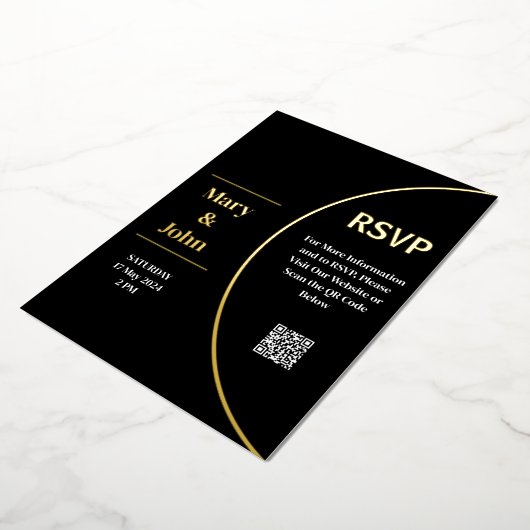 Aangepaste Gouden Folie Moderne Zwart-wit Bruiloft Folie Uitnodiging (Gedraaid)