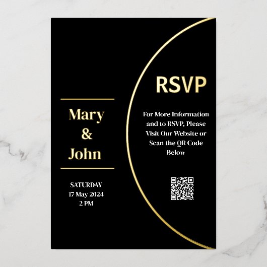 Aangepaste Gouden Folie Moderne Zwart-wit Bruiloft Uitnodiging (Voorkant)