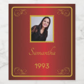 Aangepaste Gouden Foto Verjaardag Wijn Etiket (Enkel label)