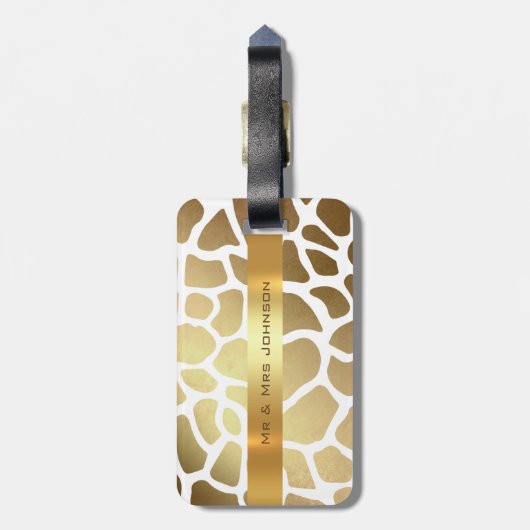 Aangepaste gouden Giraffe Lampart Skin Luggable Bagagelabel (Achterkant verticaal)