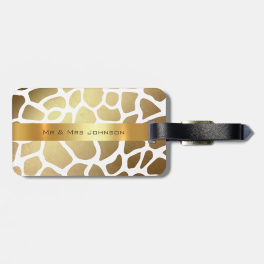 Aangepaste gouden Giraffe Lampart Skin Luggable Bagagelabel (Achterkant horizontaal)