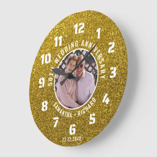 Aangepaste Gouden Glitter 50e bruiloft Jubileum Fo Grote Klok (Hoek)