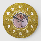 Aangepaste Gouden Glitter 50e bruiloft Jubileum Fo Grote Klok (Voorkant)