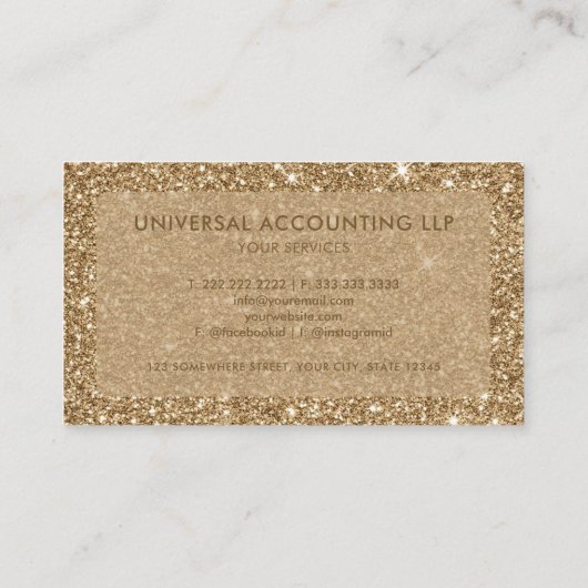 Aangepaste Gouden Glitter Professioneel Visitekaartje (Achterkant)