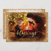 Aangepaste Gouden Glitter Zegeningen Foto Kerstmis Feestdagenkaart (Voorkant / Achterkant)