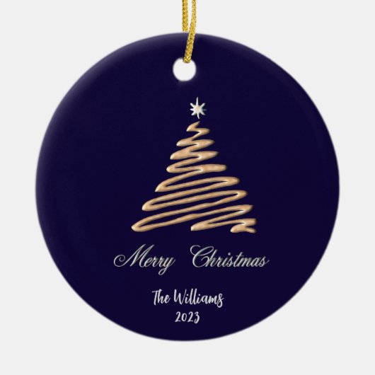 Aangepaste gouden kerstboom keramisch ornament (Voorkant)