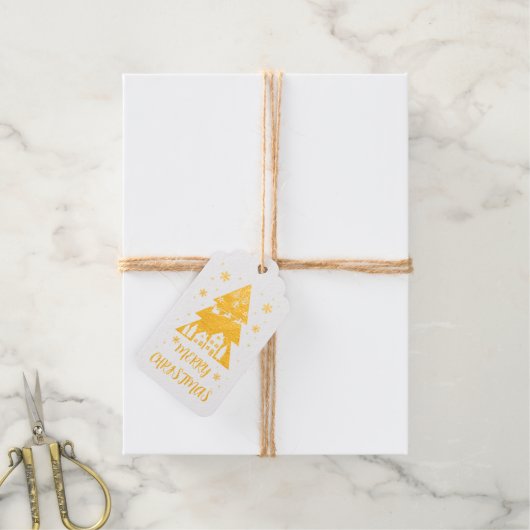 Aangepaste gouden kerstboom ontwerp met slee cadeaulabels (Met Koord)