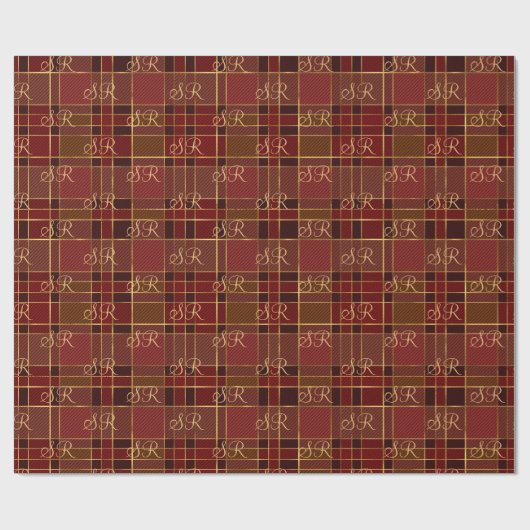 Aangepaste gouden kerstcadeaus voor Monogram rood Cadeaupapier (Vlak)