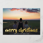 Aangepaste gouden kerstfeestelijke foto folie feestdagenkaart (Voorkant)