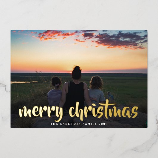 Aangepaste gouden kerstfeestelijke foto folie feestdagenkaart (Voorkant)