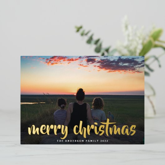 Aangepaste gouden kerstfeestelijke foto folie feestdagenkaart (Staand Voorkant)