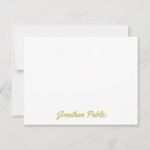 Aangepaste Gouden Kleur Hand Script Tekst Geperson Notitiekaartje (Voorkant)