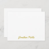 Aangepaste Gouden Kleur Hand Script Tekst Geperson Notitiekaartje (Voorkant / Achterkant)