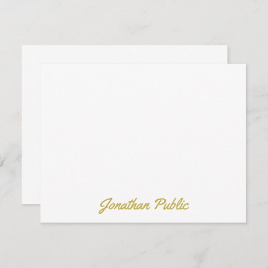 Aangepaste Gouden Kleur Hand Script Tekst Geperson Notitiekaartje (Voorkant / Achterkant)