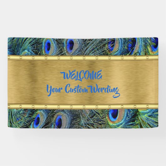 Aangepaste gouden & kleurrijke Pauw Veren Banner (Horizontaal)