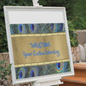 Aangepaste gouden & kleurrijke Pauw Veren Banner