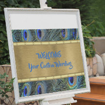 Aangepaste gouden & kleurrijke Pauw Veren Banner