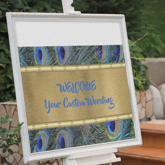 Aangepaste gouden & kleurrijke Pauw Veren Banner