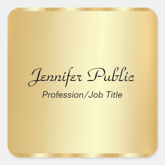 Aangepaste gouden legante scriptglamoureuze Sjablo Vierkante Sticker (Voorkant)