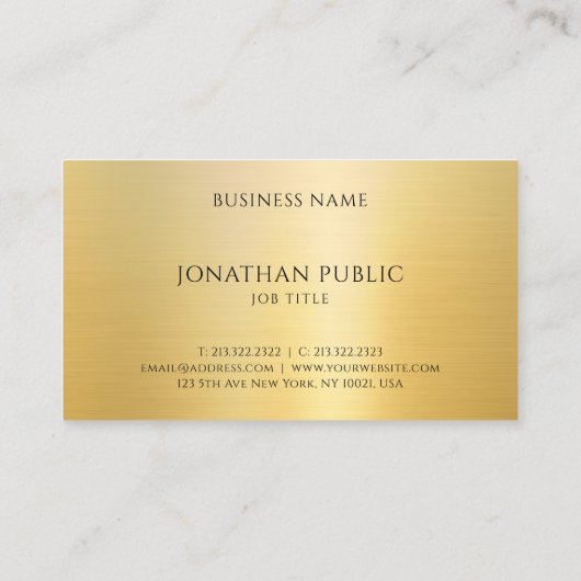 Aangepaste gouden look Elegante Sjabloon Professio Visitekaartje (Achterkant)