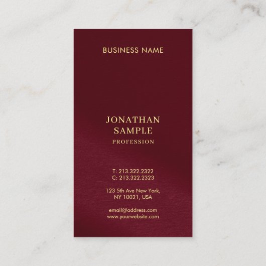 Aangepaste gouden look Tekst Bourgogne Sjabloon Ve Visitekaartje (Achterkant)