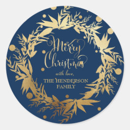 Aangepaste Gouden Marine Blauwe Kerstmis Eucalyptu Ronde Sticker