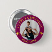Aangepaste Gouden Maroon Happy Birthday Foto en le Ronde Button 5,7 Cm (Voorkant /achterkant)